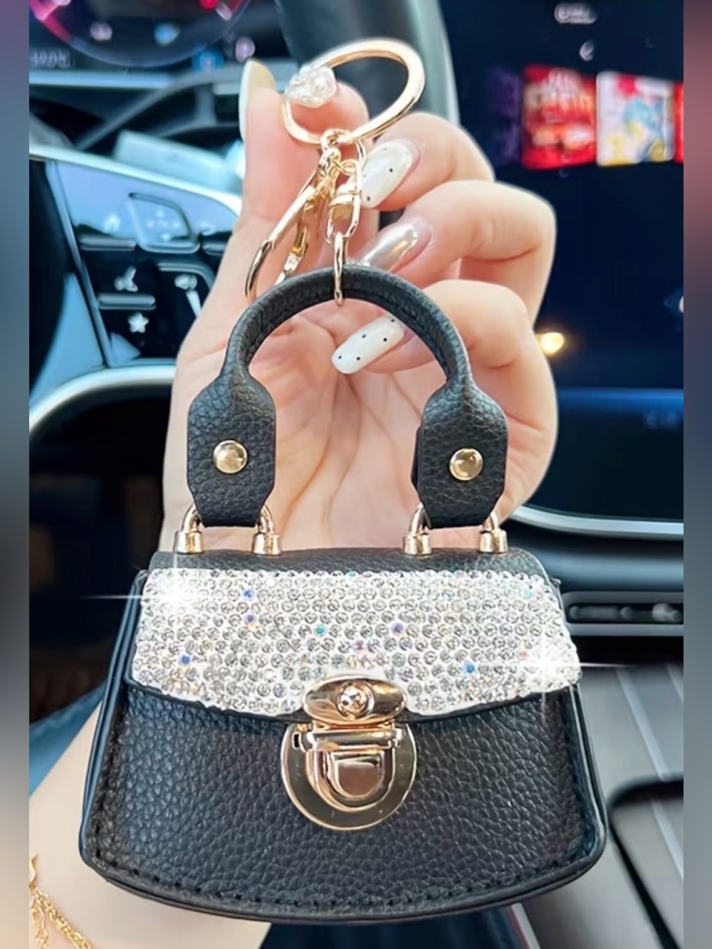 Crystal Accent Black Mini Bag Keychain
